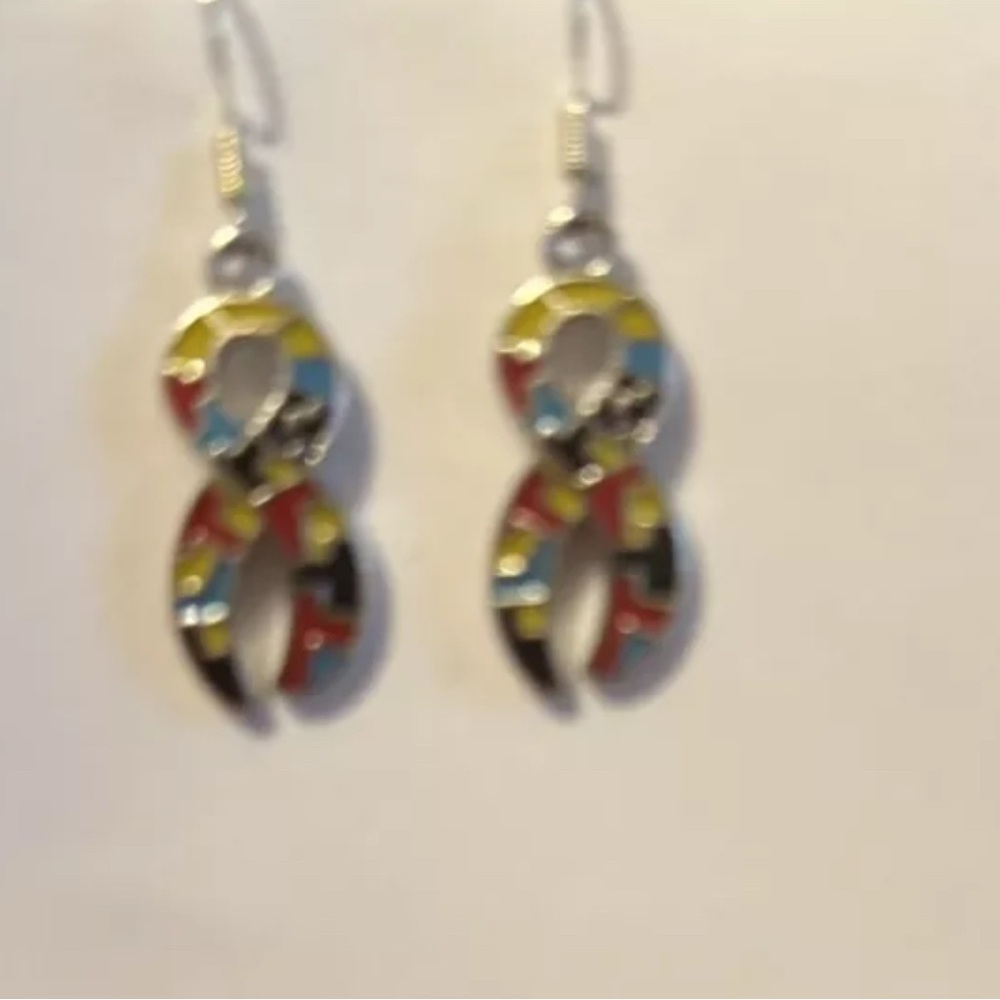 Autism Awareness Puzzle Piece Ribbon Earrings